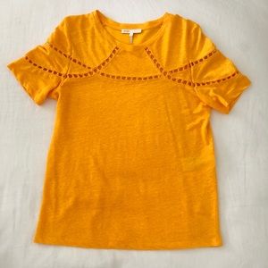 Crochet-trimmed linen T-shirt